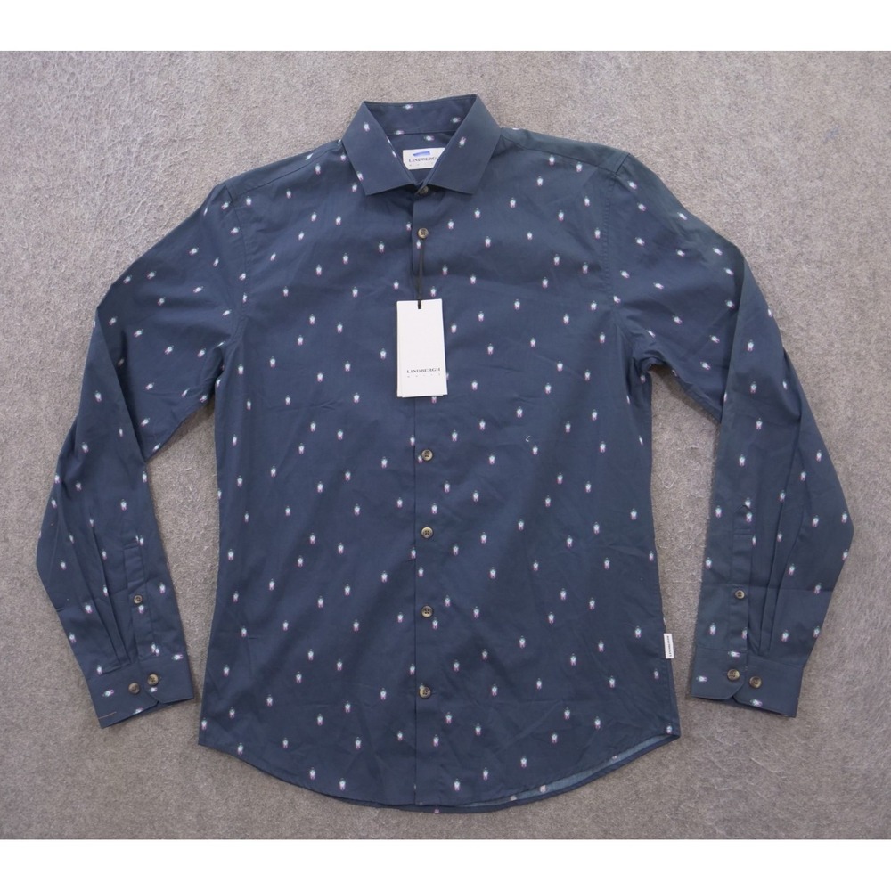 Lindbergh White Shirt Mens Medium Blue Button Up Long Sleeve Casual New